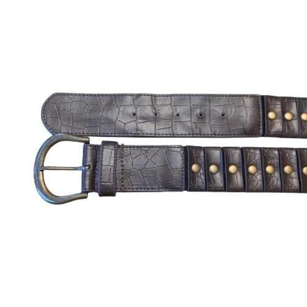 Chinese Laundry L Belt Brown Faux Croc Embossed Studded Gold Buckle‎ Stretch